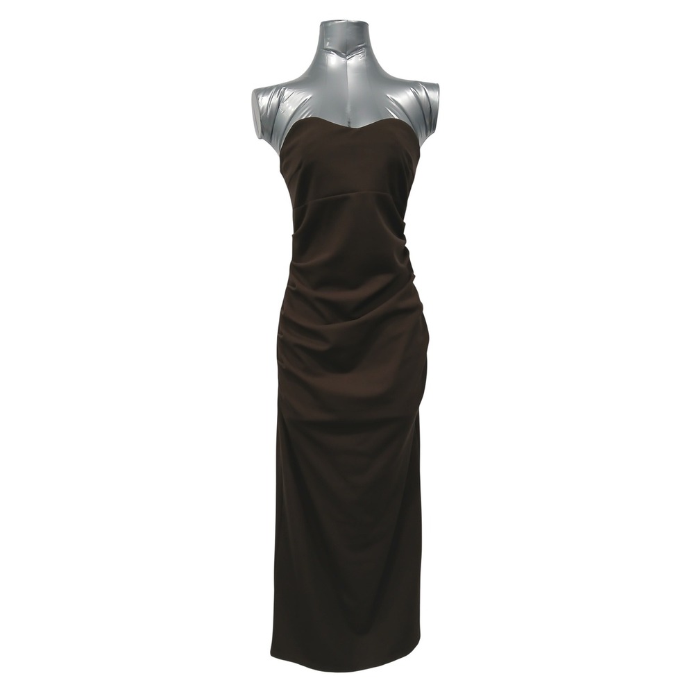 dRA Los Angeles Lavene Strapless Ruched Midi Dress Brown Womens Lg CBK - Picture 3 of 9